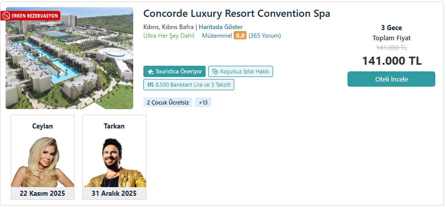 concorde luxury resort convention spa tarkan konseri