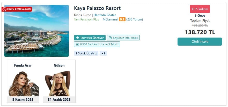 touristica yılbaşı konserleri gülsen - funda arar